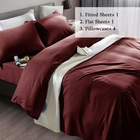 Huba Homes 6 pcs Bed Sheet Set 1800 Thread Count Luxury Egyptian 18-24'' Deep Pocket Soft clking burgundy