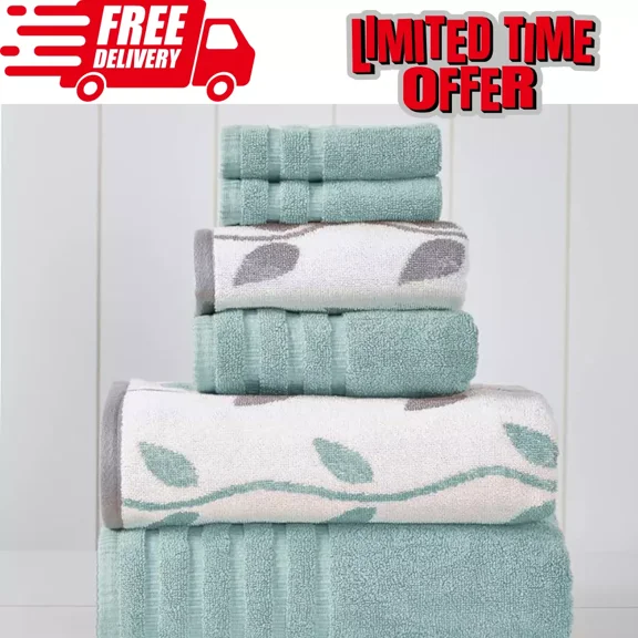 Huba Homes Amrapur 6-Piece 100% Cotton Towel Set: 2 Bath, 2 Hand, 2 Washcloths Soft & Style