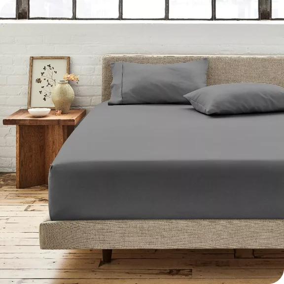 Huba Homes Bare Home Organic Cotton Percale Fitted Bottom Sheet - 300 Thread Count king Grey