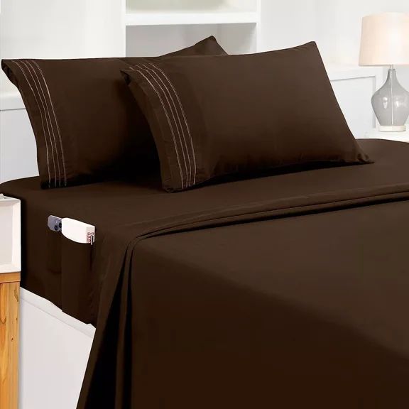 Huba Homes Bed Linen Set Microfiber 4 Pieces Bed Sheets with Deep Pockets Utopia Bedding queen brown