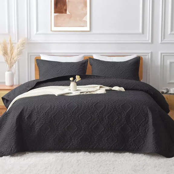 Huba Homes Bedspread Coverlet Set 3 Soft Oversized Bed Cover Ultrasonic Quilt Coverlet NEW queen Dark Gray