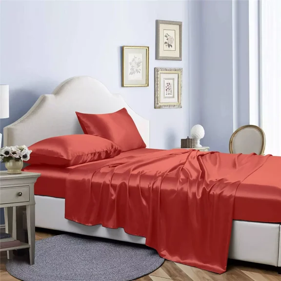 Huba Homes Bibb Home Silky Satin 4 Piece Sheet Set full burnt orange