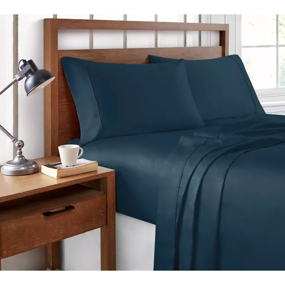 Huba Homes Brielle Home 400 Thread Count 100% Cotton Sateen Sheet Set full Navy