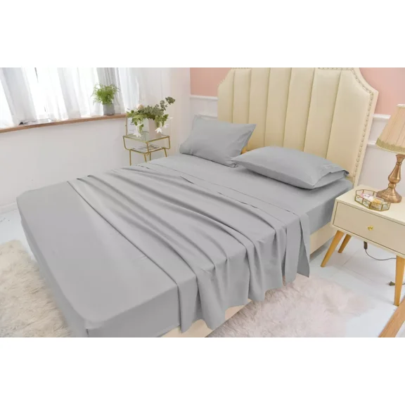 Huba Homes California King Size Bamboo Sheets Set Softer than Egyptian Cotton Deep Pockets cl king Silver
