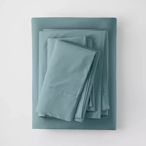 Huba Homes Casaluna - FULL Washed Supima Percale Solid Sheet 4PC Set Teal