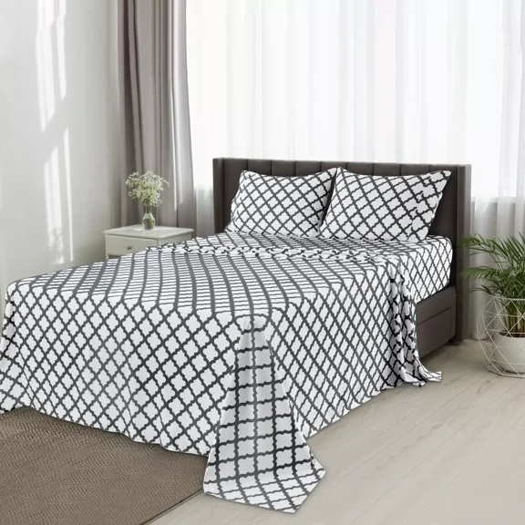 Huba Homes Deep Pocket 4 Piece Bed Sheets Set 1800 Series Comfort Microfiber Bed sheet Set cl king white/grey