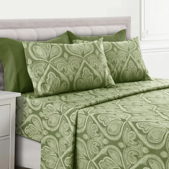 Huba Homes Deep Pocket 6 Piece Bed Sheet Set 1800 Series Microfiber Comfort Paisley Sheets-Twin XL