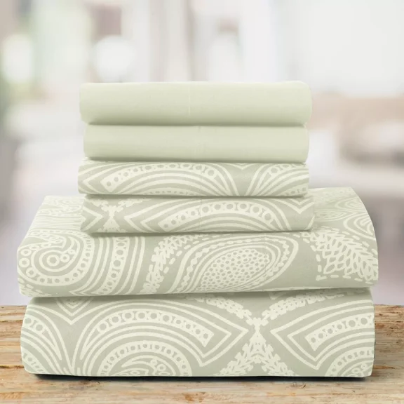 Huba Homes Deep Pocket 6 Piece Bed Sheets Set 1800 Series Luxury Comfort Paisley Sheet Set-queen -lvory