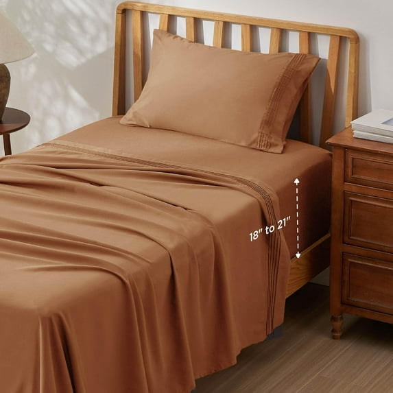 Huba Homes Deep Pocket Twin Sheets Set - Fits Mattresses Up to 21" Thick, 3 Piece Air Mattress Sheets with Deep Pocket, Moisture Wicking Soft Cooling Bedding Sheets & Pillowcases Burnt Orange