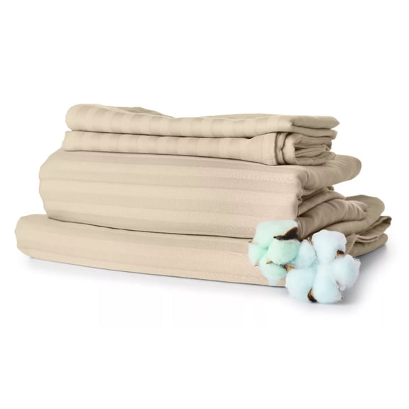 Huba Homes Egyptian Cotton Feel 1800 Count Dolby Stripe Sheets Pocket 4 Piece Bed Sheet Set king cream