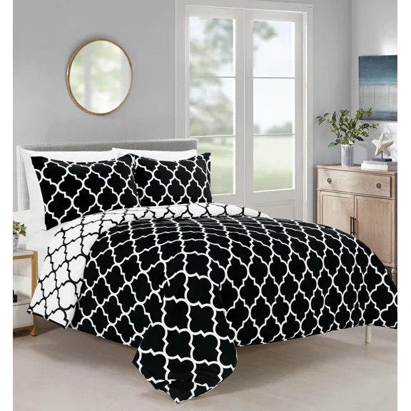 Huba Homes Elegant Comfort 3-Piece Moroccan Trellis Reversible Comforter Set full/queen BLACK