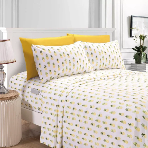 Huba Homes Elegant Comfort 6-Piece Tropical Pattern Bed Sheet Set - Soft as a Hotel Premium twin PINEAPPLE