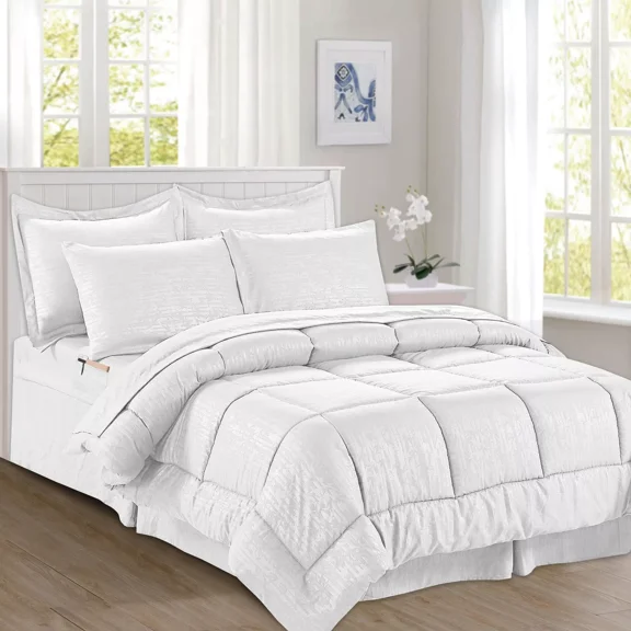 Huba Homes Elegant Comfort 8-Piece Bamboo Floral Pattern Comforter Set- Includes 4-Piece Sh king/cal king WHITE