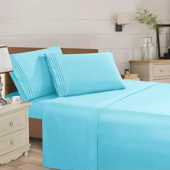 Huba Homes Elegant Comfort Essential Solid 3 Line Embroidery - Soft as a Hotel Premium Qual california king AQUA