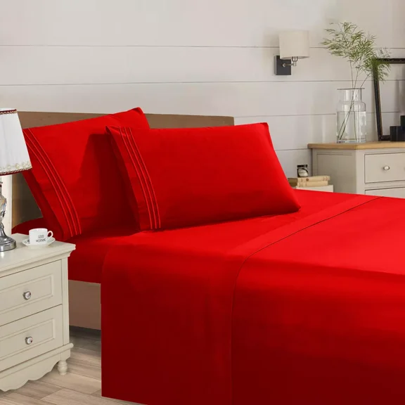 Huba Homes Elegant Comfort Essential Solid 3 Line Embroidery - Soft as a Hotel Premium Qual queen RED