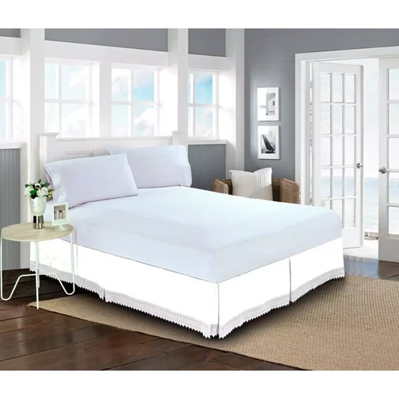 Huba Homes Elegant Comfort Lace Fringe Bed Skirt - 15 inch Drop - Elevate your Bed twin WHITE