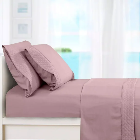 Huba Homes Elegant Comfort Quilted 4-Piece Sheet Set, Premium Hotel Quality twin DUSTY ROSE