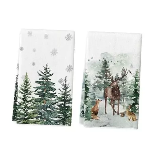 Huba Homes Elk Trees Snow Hello Winter Kitchen Towels Dish Towels, 18x26 Inch Seasonal