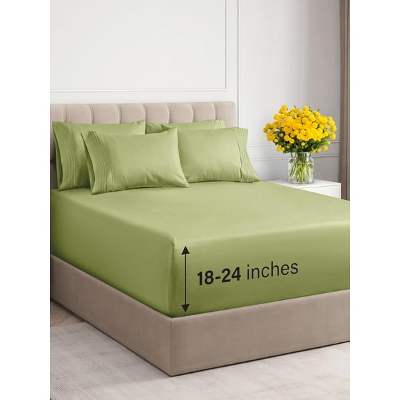 Huba Homes Extra Deep Queen- 6 Piece Breathable & Cooling Sheets- Hotel Luxury Bed Sheets Set- Easy Fit- Wrinkle Free & Comfy Sheets Set- twin Light Olive Green