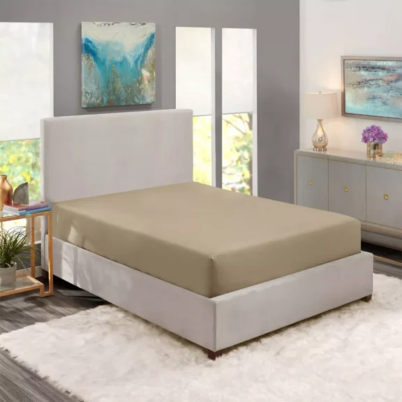 Huba Homes Fitted Sheet Deep Pocket Easy Care Breathable Microfiber Elastic Bedding Sheets twin beige