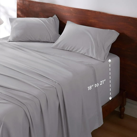 Huba Homes Full Size Sheets Set - Fits Mattresses Up to 21" Thick, 4 Piece Air Mattress Sheets with Deep Pocket, Moisture Wicking Soft Cooling Bedding Sheets & Pillowcases Light Grey