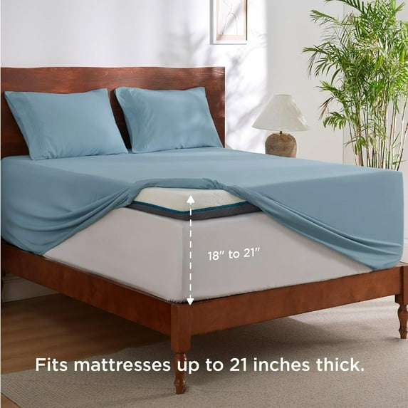 Huba Homes Full Size Sheets Set - Fits Mattresses Up to 21" Thick, 4 Piece Air Mattress Sheets with Deep Pocket, Moisture Wicking Soft Cooling Bedding Sheets & Pillowcases Mineral Blue