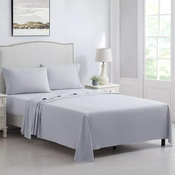 Huba Homes Kathy Ireland 4 Piece Brushed Microfiber Sheet Set king light grey