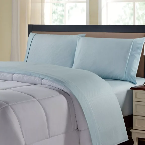 Huba Homes Kathy Ireland Chevron Embossed Microfiber 4 Piece Sheet Set twin aqua