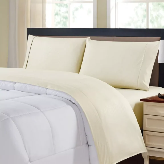 Huba Homes Kathy Ireland Chevron Embossed Microfiber 4 Piece Sheet Set twin lvory