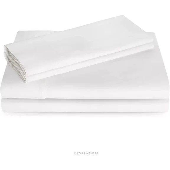 Huba Homes Linenspa 600 Thread Count Ultra Soft, Deep Pocket Cotton Blend Sheet Set Queen white