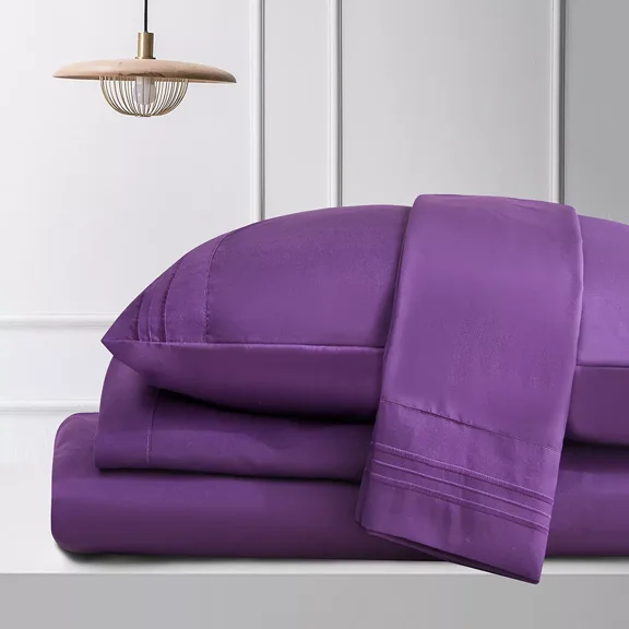 Huba Homes Luxury Bamboo Sheets,Queen King Full Twin Split Size, Deep Pocket Fitted Sheets twin xl Purple