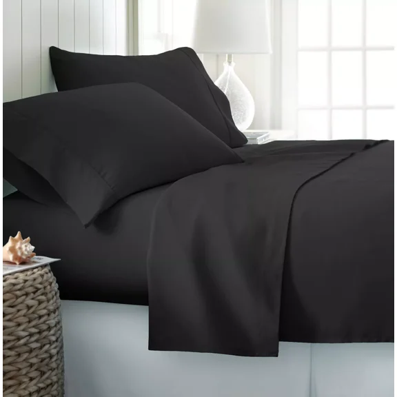 Huba Homes Microfiber Ultra Soft 4 Piece Bed Sheet Set Kaycie Gray Basics Collection Twin Black