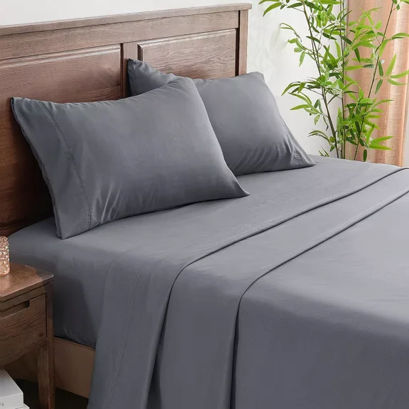 Huba Homes Queen Sheets Set Grey - 65% Polyester & 35% Rayon Made from Bamboo Silky Bed ...