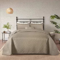 Huba Homes Quilted Bedspread 3 Piece Reversible Queen King Size Coverlet Embossed Bed Throw beige