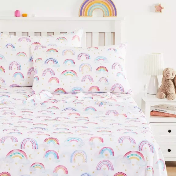 Huba Homes - Rainbow Bed Sheets for Girls, 4-Piece Sheets Set Kids, Cute Colorful Rainbo...