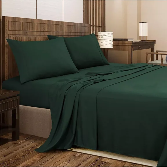 Huba Homes SereneSleep Queen Sheet Set Bottle Green- 4 Pieces Premium Microfibre Bed She...