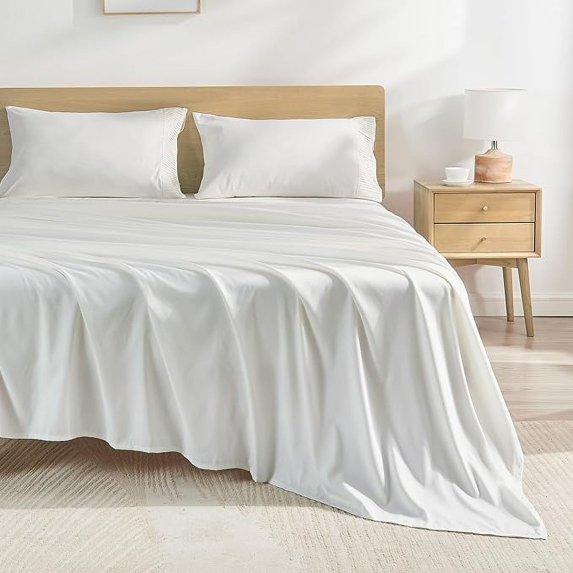 Huba Homes Sheets Set 4 Pieces, Super Soft Sheets for Bed, Microfiber Sheet Set, Deep Pocket Up to 16", Hotel Luxury Breathable & Cooling Bedding Sheets & Pillowcases clking Iovry