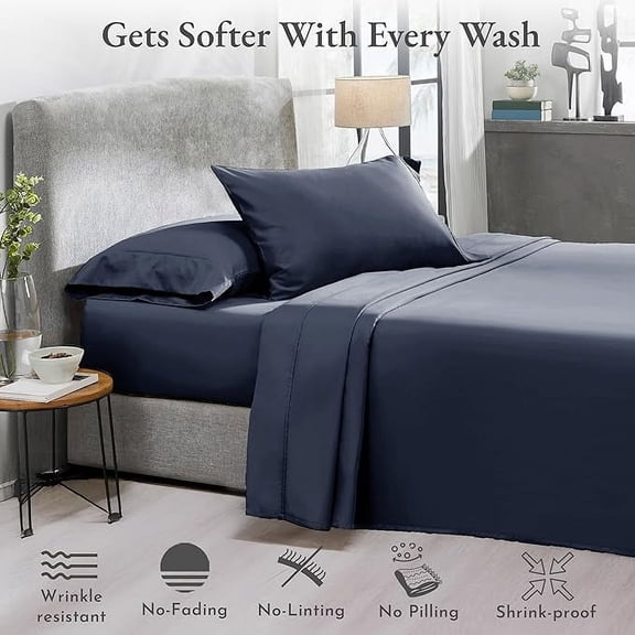 Huba Homes Softest 100% Cotton Sheets, queen Size Sheet Sets, 400 Thread Count Sateen Bedding, Deep Pocket Sheets, Cooling Sheets, Full Size Sheets, Breathable Bed Set indigo dusty blue