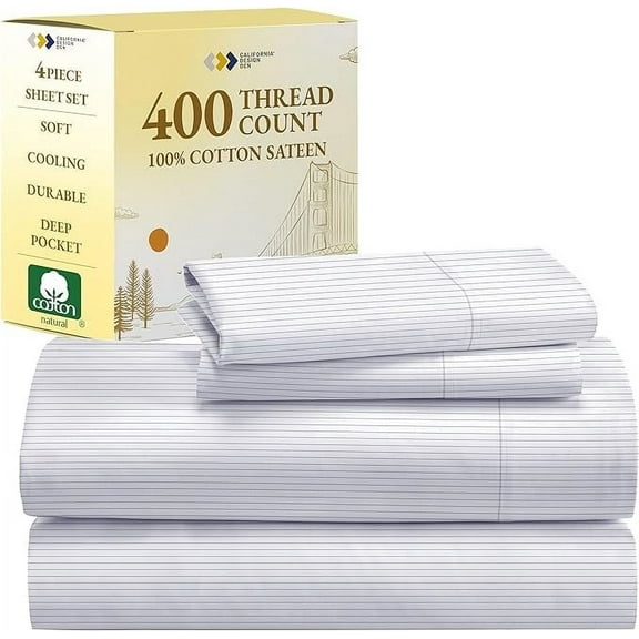 Huba Homes Softest 100% Cotton Sheets, twin Size Sheet Sets, 400 Thread Count Sateen Bedding, Deep Pocket Sheets, Cooling Sheets, Full Size Sheets, Breathable Bed Set pinstripe print