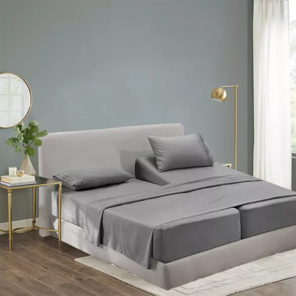 Huba Homes Split King Size Cool Bamboo Bedsheet Deep Pocket Bamboo Bed Sheet Sets 5 Pieces king Gray