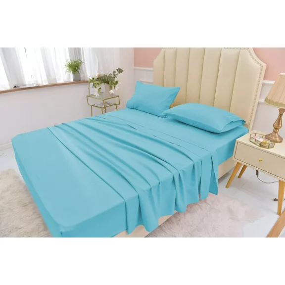 Huba Homes Split King Size Cool Bamboo Bedsheet Deep Pocket Bamboo Bed Sheet Sets 5 Pieces split king Aqua