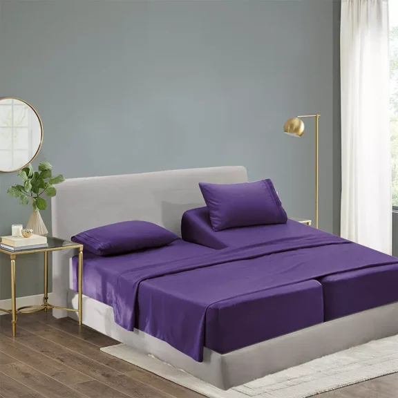 Huba Homes Split King Size Cool Bamboo Bedsheet Deep Pocket Bamboo Bed Sheet Sets 5 Pieces split king Purple