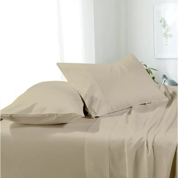 Huba Homes Super Soft Sheets Wrinkle Free Sheet Set Microfiber Fitted +Flat + Pillowcases twin Tan(Beige)