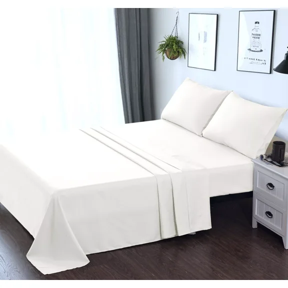 Huba Homes Superb Bed Sheet Set, Fitted, Flat, Pillowcases - Breathable & Soft, Deep Pocket Twin Cream