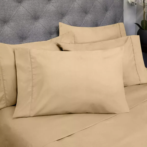 Huba Homes Sweet Home Collection 1500 Count Microfiber 6 Piece Sheet Set RV Short Queen Camel