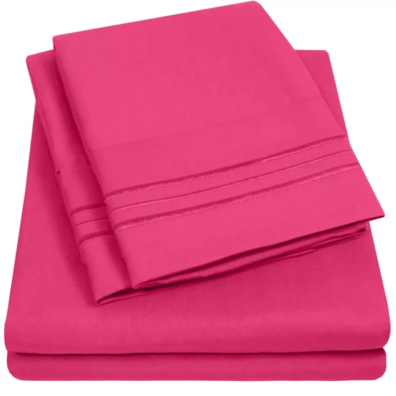 Huba Homes Sweet Home Collection 1800 Count 4 Piece Bed Sheet Set Deep Pocket Microfiber California king Fuchsia
