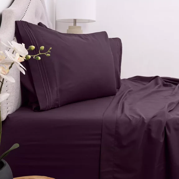 Huba Homes Sweet Home Collection 1800 Series Deep Pocket Microfiber 4 Piece Sheet Set split king Purple