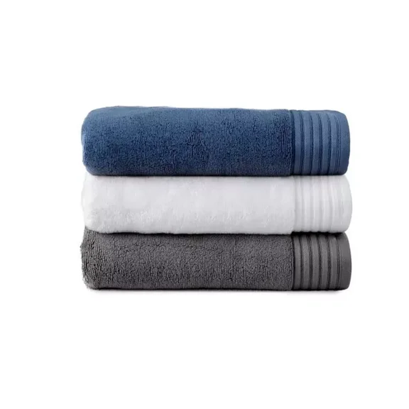 Huba Homes Three Egyptian Cotton Bath Towels - Luxurious 600 GSM Towel Set Gray/White/Blue
