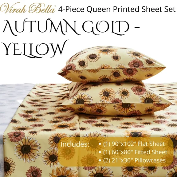 Huba Homes Virah Bella - Autumn Gold (Yellow) - 4-Piece Sheet Set-king