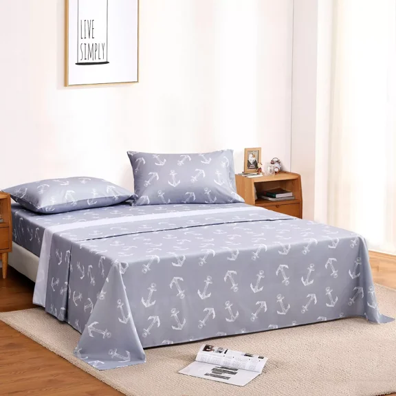 Huba Homes Virah Bella - Weigh Anchor (Grey) - 4-Piece Sheet Set-queen